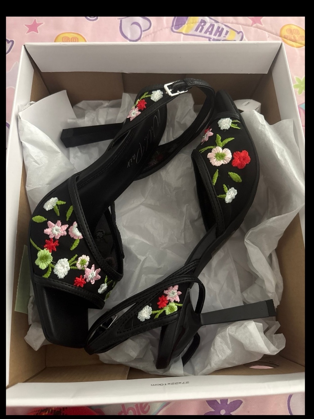 Wild Pair Black Embroidered Floral Slingback Heels